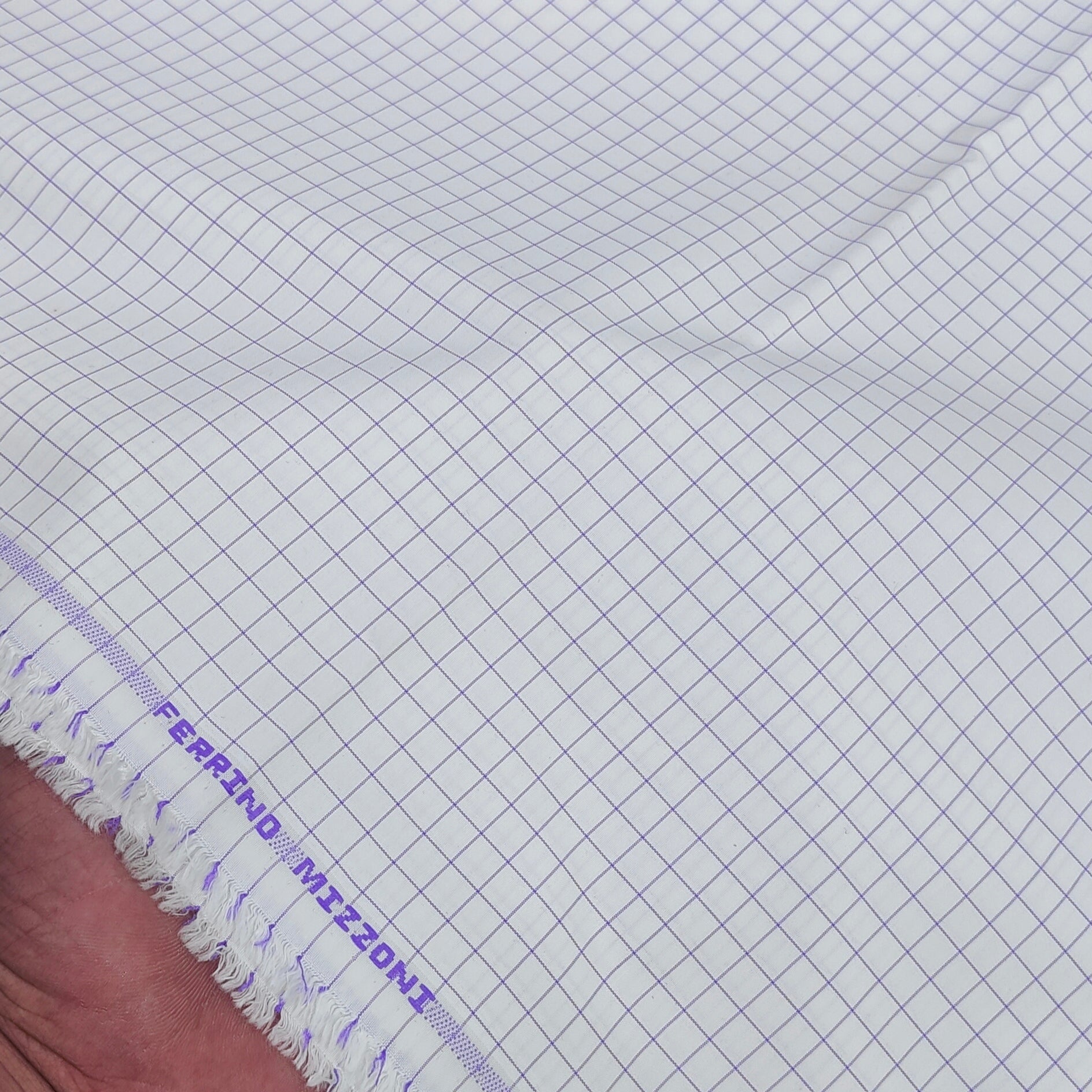 Shirt Fabric Ferrino Mizzoni Poly Cotton Wrinkle Free Small Check Colour Lavender N White